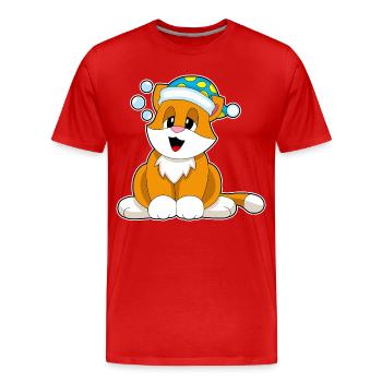 Cat Sleeping Nightcap - Men's Premium Organic T-Shirt - red - Front - Damien (186cm)