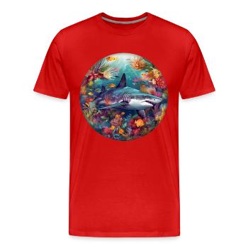 Requin sous-marin dans un récif corallien Photo circulaire - T-shirt bio Premium Homme - rouge - Devant - Damien (186cm)