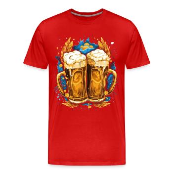 Bière, Tasse à bière avec tête de mousse, Tasses à bière dorées - T-shirt bio Premium Homme - rouge - Devant - Damien (186cm)