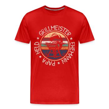 Grillmeister Ehemann Papa Held Grillen BBQ Retro - Männer Premium Bio T-Shirt - Rot - Vorne - Damien (186cm)