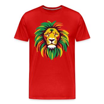 Un lion avec des couleurs rasta - T-shirt bio Premium Homme - rouge - Devant - Damien (186cm)