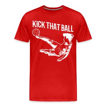 Schieß den Ball - Männer Premium Bio T-Shirt - Rot - Vorne - Damien (186cm)
