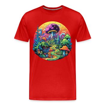 Psychedelische Pilze - Männer Premium Bio T-Shirt - Rot - Vorne - Damien (186cm)