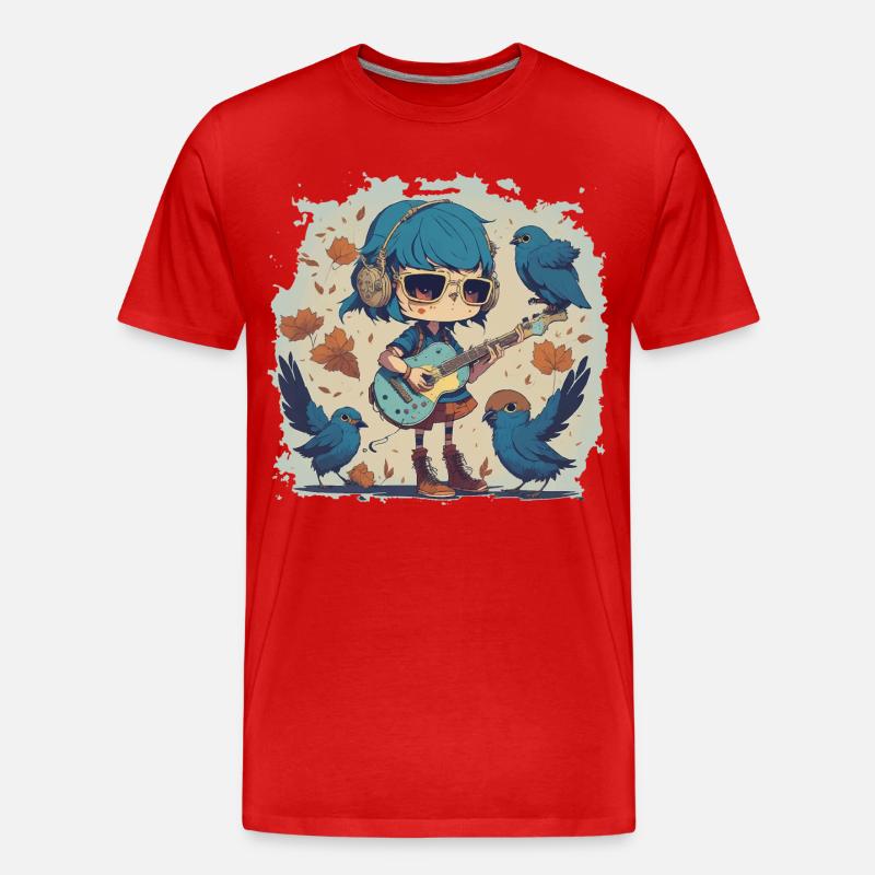 Mädchen mit Gitarre im Herbst - Männer Premium Bio T-Shirt - Rot
