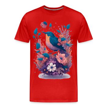 Oiseaux dans un bouquet de fleurs - T-shirt bio Premium Homme - rouge - Devant - Damien (186cm)