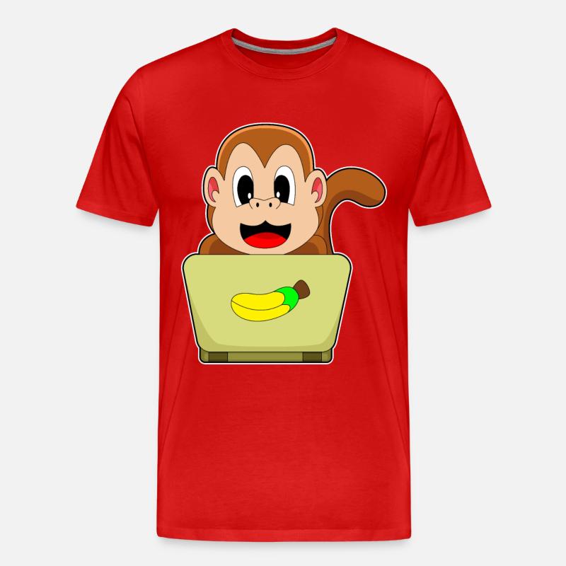 Affe Laptop - Männer Premium Bio T-Shirt - Rot