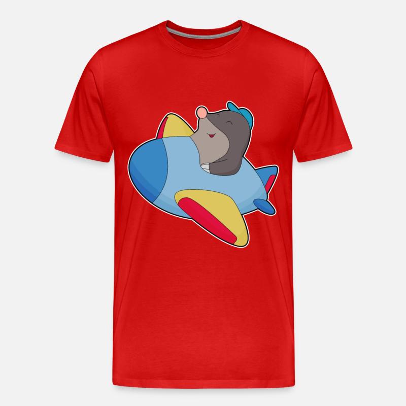 Maulwurf Pilot Flugzeug - Männer Premium Bio T-Shirt - Rot