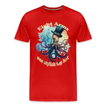 Acht Arme ein stylisher Hut Krake - Männer Premium Bio T-Shirt - Rot - Vorne - Damien (186cm)