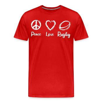 Peace Love Rugby - Men's Premium Organic T-Shirt - red - Front - Damien (186cm)