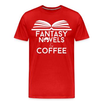 Amateur de livres, romans fantastiques et café - T-shirt bio Premium Homme - rouge - Devant - Damien (186cm)