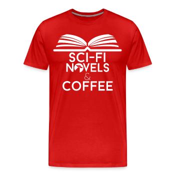 Amateur de livres, romans de science-fiction et café - T-shirt bio Premium Homme - rouge - Devant - Damien (186cm)
