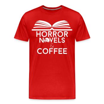 Amateur de livres, romans d’horreur et café - T-shirt bio Premium Homme - rouge - Devant - Damien (186cm)