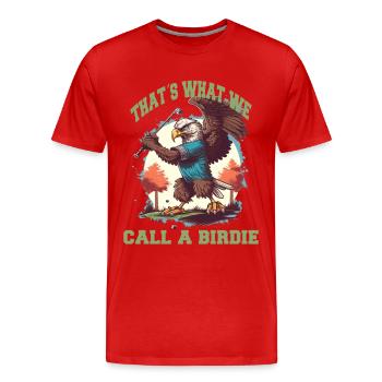 Birdie Adler schwingt den Golfschläger - Männer Premium Bio T-Shirt - Rot - Vorne - Damien (186cm)