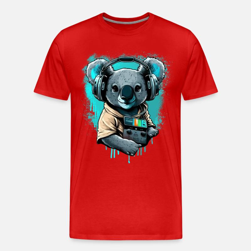 koala mit Kopfhörern und Walkman - Männer Premium Bio T-Shirt - Rot