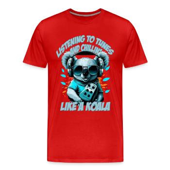ours koala avec lettrage, Walkman et lunettes de soleil - T-shirt bio Premium Homme - rouge - Devant - Damien (186cm)