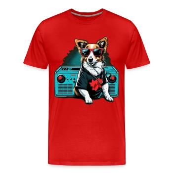 Hund mit grosser Boombox und Sonnenbrille - Männer Premium Bio T-Shirt - Rot - Vorne - Damien (186cm)