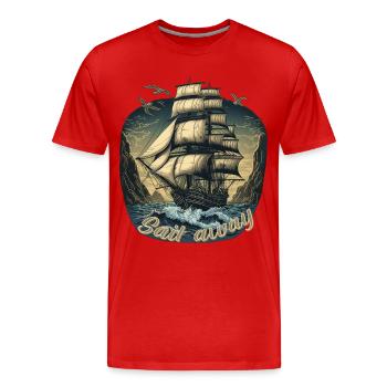 Gigantic boat sails in a storm on the high seas - Men's Premium Organic T-Shirt - red - Front - Damien (186cm)