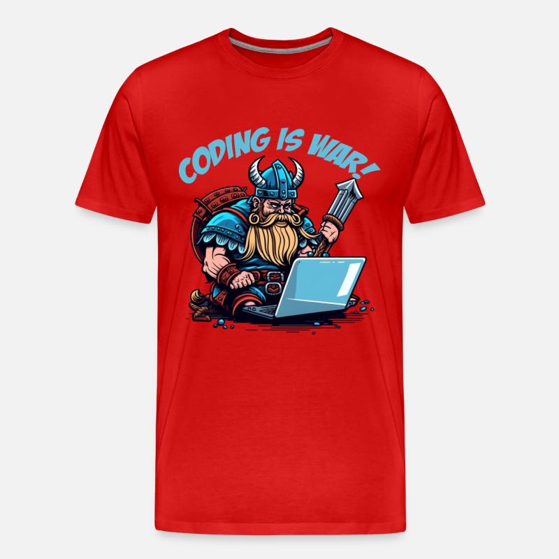 "Coding is war" Wikinger - Männer Premium Bio T-Shirt - Rot