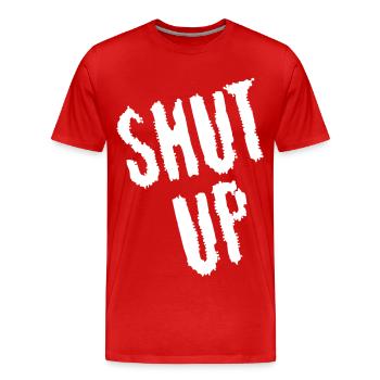Sei still! (weiß) - Männer Premium Bio T-Shirt - Rot - Vorne - Damien (186cm)