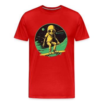 Alien auf Skateboard - Männer Premium Bio T-Shirt - Rot - Vorne - Damien (186cm)