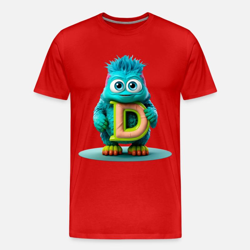Buntes Monster mit hellem Buchstaben D - Männer Premium Bio T-Shirt - Rot