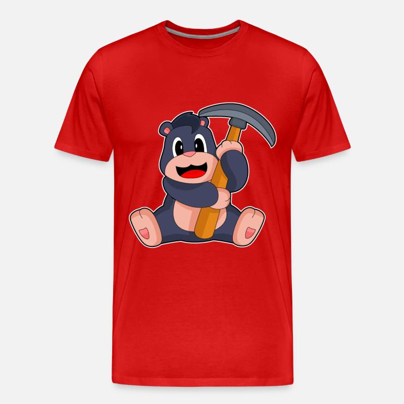 Maulwurf Bergarbeiter Spitzhacke - Männer Premium Bio T-Shirt - Rot