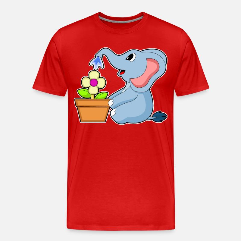 Elefant Blumentopf Blume - Männer Premium Bio T-Shirt - Rot
