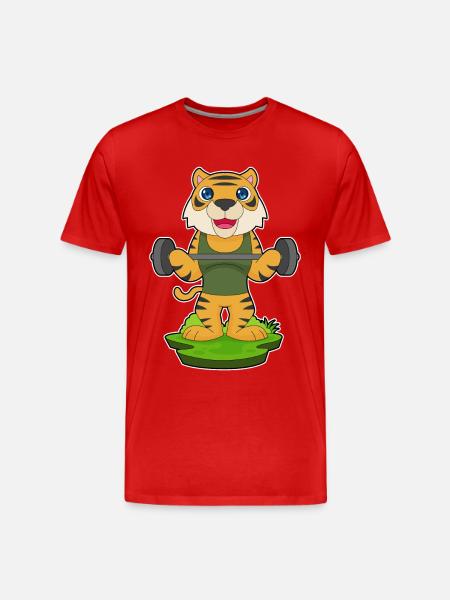Tiger Bodybuilder Barbell Bodybuilding - Men's Premium Organic T-Shirt - red