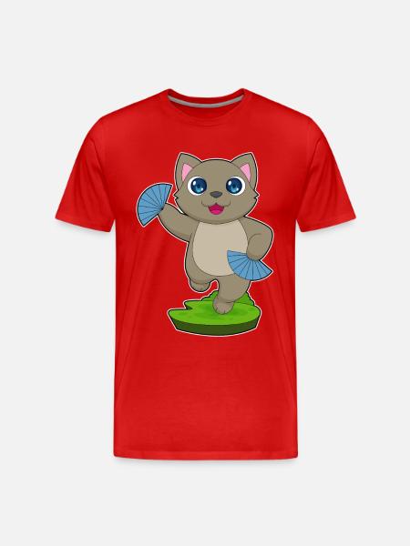 Cat Hand Fan - Men's Premium Organic T-Shirt - red