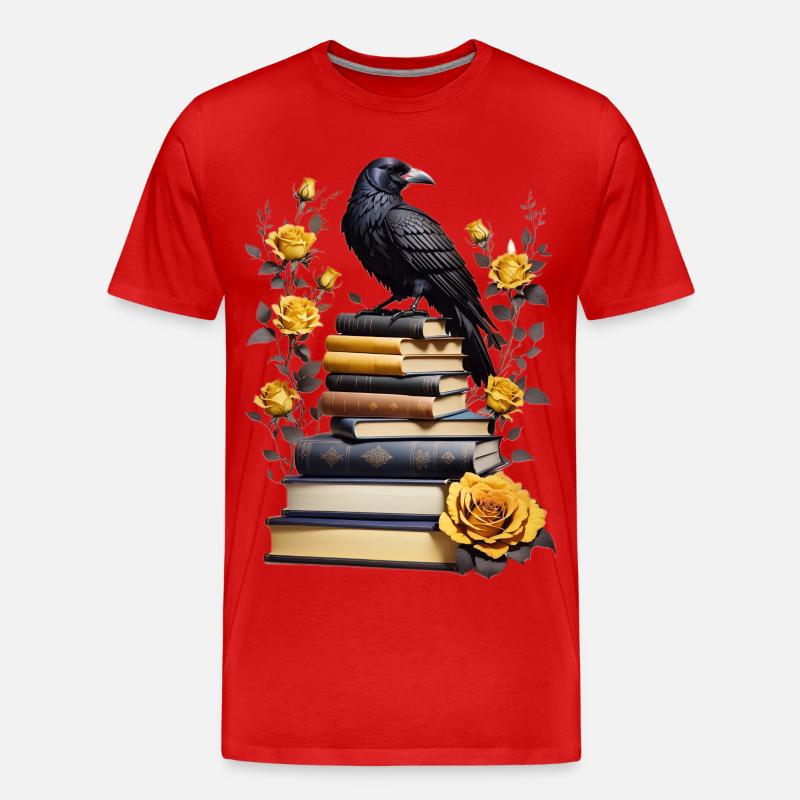 Bücherstapel mit Rabe - Männer Premium Bio T-Shirt - Rot
