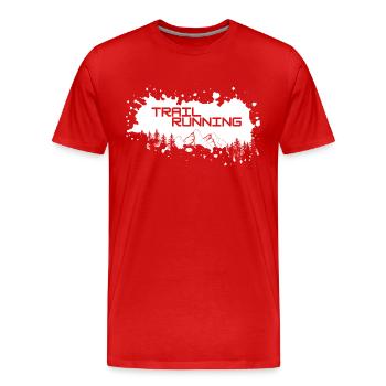 Trail Running Berge und Wald weißer Farbklecks - Männer Premium Bio T-Shirt - Rot - Vorne - Damien (186cm)