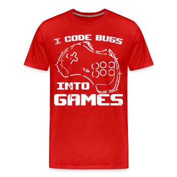 Je programme des bugs dans les jeux vidéo - T-shirt bio Premium Homme - rouge - Devant - Damien (186cm)