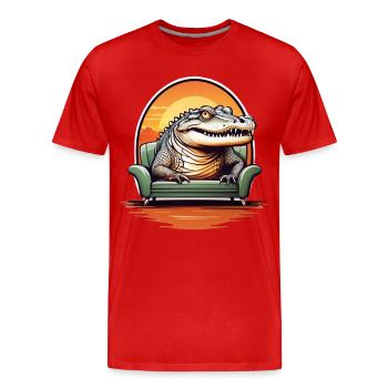 Alligator sur canapé - T-shirt bio Premium Homme - rouge - Devant - Damien (186cm)