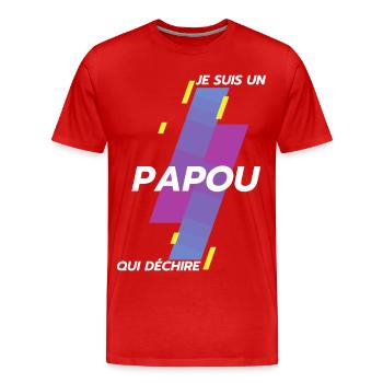 Je suis un Papou qui déchire Cadeau Humour Papy - T-shirt bio Premium Homme - rouge - Devant - Damien (186cm)