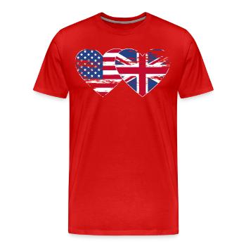 USA Britische Flagge Faust Flagge Herz used - Männer Premium Bio T-Shirt - Rot - Vorne - Damien (186cm)