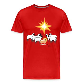 Christmas Christ Child Nativity Scene with Sheep and Star - Men's Premium Organic T-Shirt - red - Front - Damien (186cm)