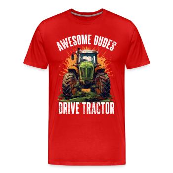 Des gars formidables qui conduisent un tracteur agricole - T-shirt bio Premium Homme - rouge - Devant - Damien (186cm)