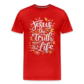 Jésus, la Vérité Vie - T-shirt bio Premium Homme - rouge - Devant - Damien (186cm)