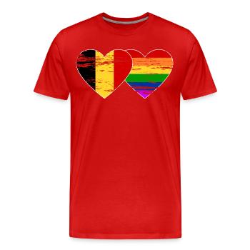 Drapeau arc-en-ciel de Belgique utilisé - T-shirt bio Premium Homme - rouge - Devant - Damien (186cm)