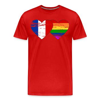Drapeau arc-en-ciel de la France utilisé - T-shirt bio Premium Homme - rouge - Devant - Damien (186cm)