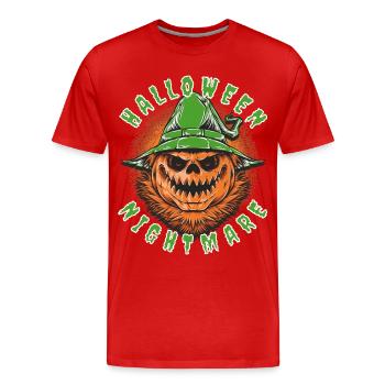 Citrouille Hantée Verte et Chapeau - T-shirt bio Premium Homme - rouge - Devant - Damien (186cm)