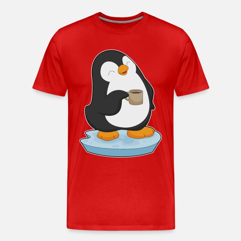 Pinguin Kaffee Tasse - Männer Premium Bio T-Shirt - Rot