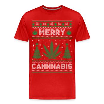 Merry Christmas, Merry Cannabis - Männer Premium Bio T-Shirt - Rot - Vorne - Damien (186cm)