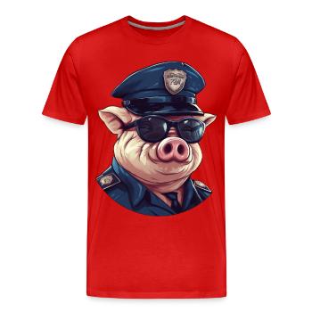 Schweinchen Polizei - Männer Premium Bio T-Shirt - Rot - Vorne - Damien (186cm)