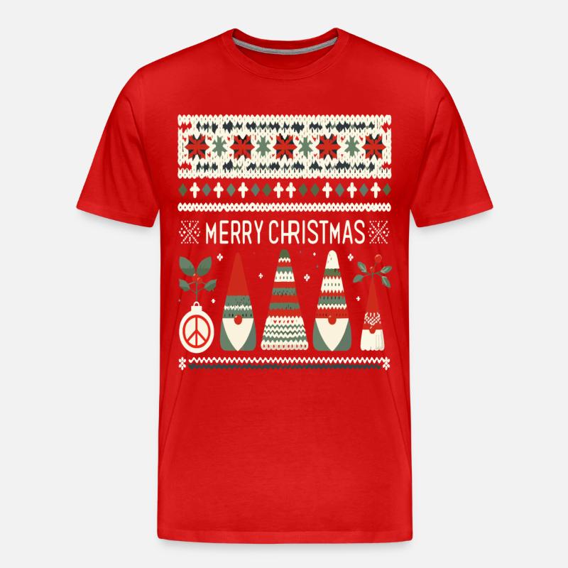 Christmas Gnomes Strickmuster - Männer Premium Bio T-Shirt - Rot