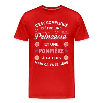 Cadeau Humoristique Pompière Princesse - T-shirt bio Premium Homme - rouge - Devant - Damien (186cm)