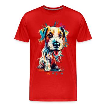 Jack Russel Terrier Farbenfroh - Jack Russel - Männer Premium Bio T-Shirt - Rot - Vorne - Damien (186cm)