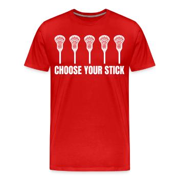 Lacrosse Racket - Men's Premium Organic T-Shirt - red - Front - Damien (186cm)