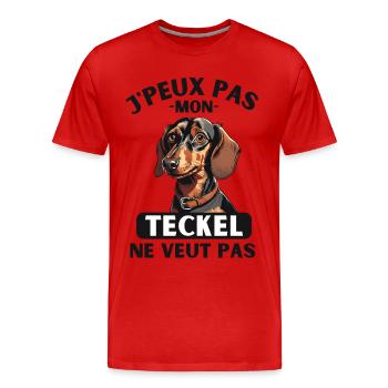 Chien doux de race TECKEL 1 - T-shirt bio Premium Homme - rouge - Devant - Damien (186cm)
