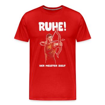 Ruhe! Der Meister zielt! Bogenschießen Bogensport - Männer Premium Bio T-Shirt - Rot - Vorne - Damien (186cm)